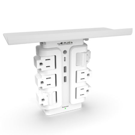 6 Rotating Outlets, 1 USB-C & 2 USB-A, Wall Surge Protector with Shelf