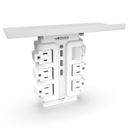 6 Rotating Outlets, 3 USB-A, Wall Surge Protector with Shelf