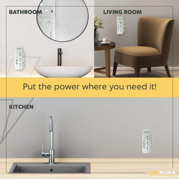 3 Rotating Outlets, Wall Surge Protector - Image 3