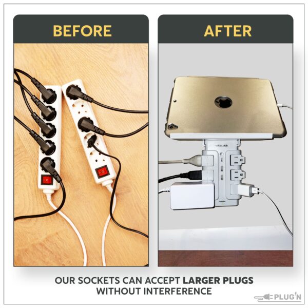 6 Rotating Outlets, 1 USB-C & 2 USB-A, Wall Surge Protector with Shelf - Image 6