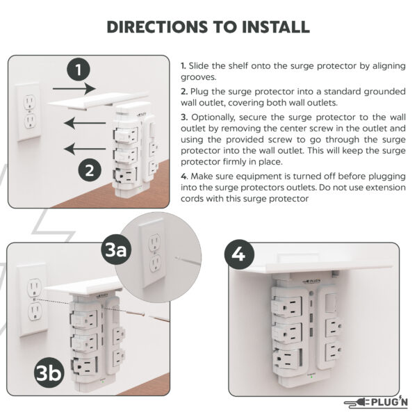 6 Rotating Outlets, 3 USB-A, Wall Surge Protector with Shelf - Image 7